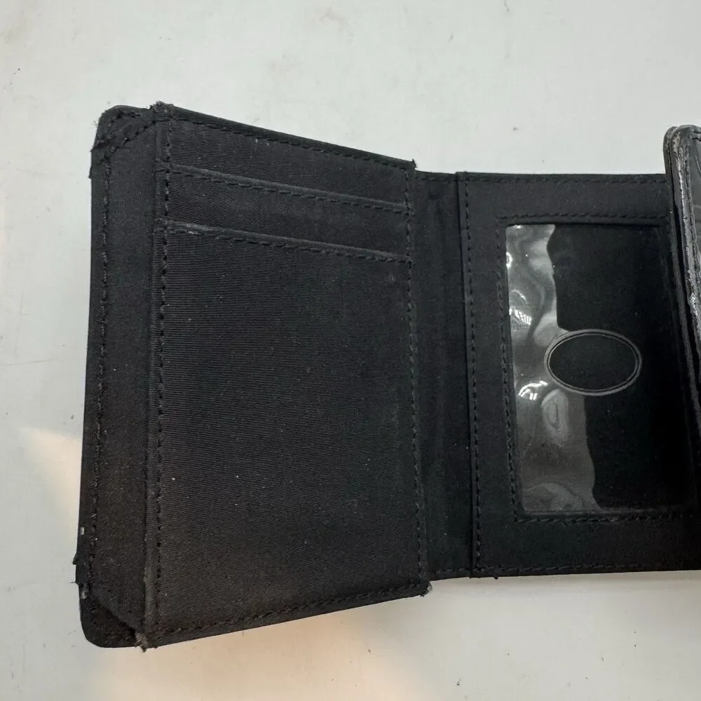Liz Claiborne Black Patent Leather Trifold Logo Wallet ID CC Cash Coin Organizer
